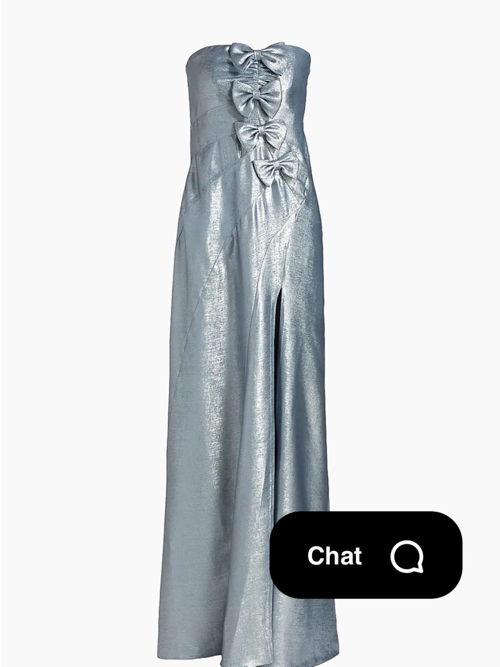 LoveShackFancy Silver Metallic Strapless Gown Elmina Bow-Embellished Strapless